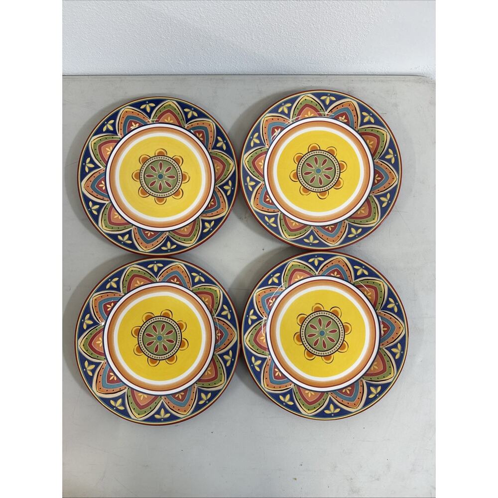 Pier 1 Set Of 4 Mexicali Dinner Plates 11” Round Colorful Ceramic Stoneware